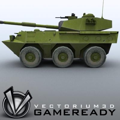 3D Model of Game-ready model of Chinese PTL02 100mm Wheeled Assault Gun - 3D Render 3